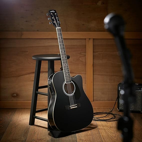 Ashthorpe Full-Size Cutaway Thinline Acoustic-Electric Guitar Package - Premium Tonewoods - Black
