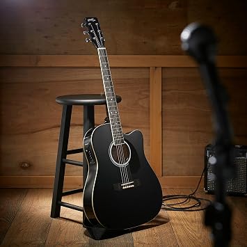 Ashthorpe Full-Size Cutaway Thinline Acoustic-Electric Guitar Package - Premium Tonewoods - Black
