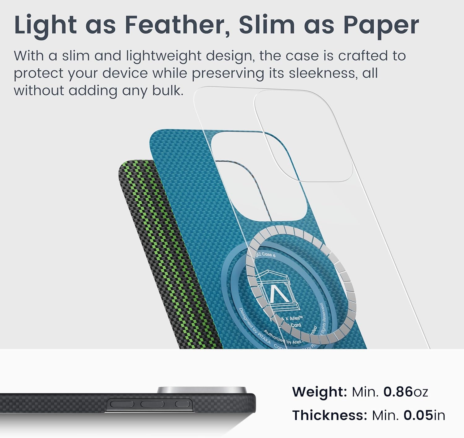 Pitaka iPhone 16 Pro Case - MagSafe Compatible, Thin & Light with Glow in The Dark, 1500D Aramid Fiber Woven