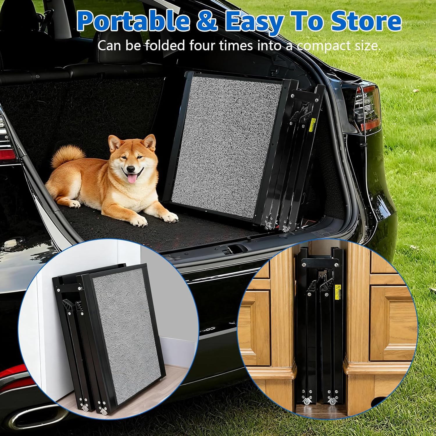 Dog Ramp for Car, Foldable Dog Ramps with Non-Slip Rug Surface Dog Car Ramp for SUV Car & Truck, Portable Dog Ramp Up to 200LBS (71" L x 20" W)