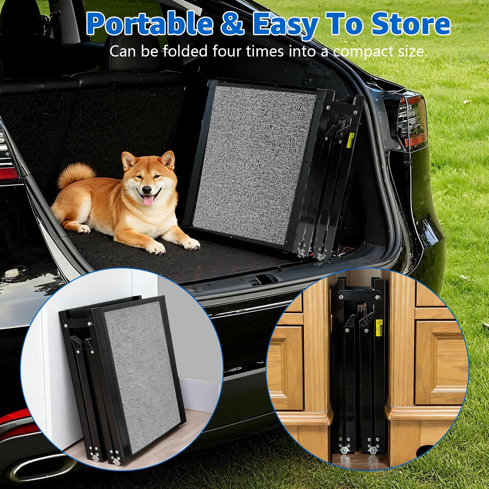 Dog Ramp for Car, Foldable Dog Ramps with Non-Slip Rug Surface Dog Car Ramp for SUV Car & Truck, Portable Dog Ramp Up to 200LBS (71" L x 20" W) - image 5