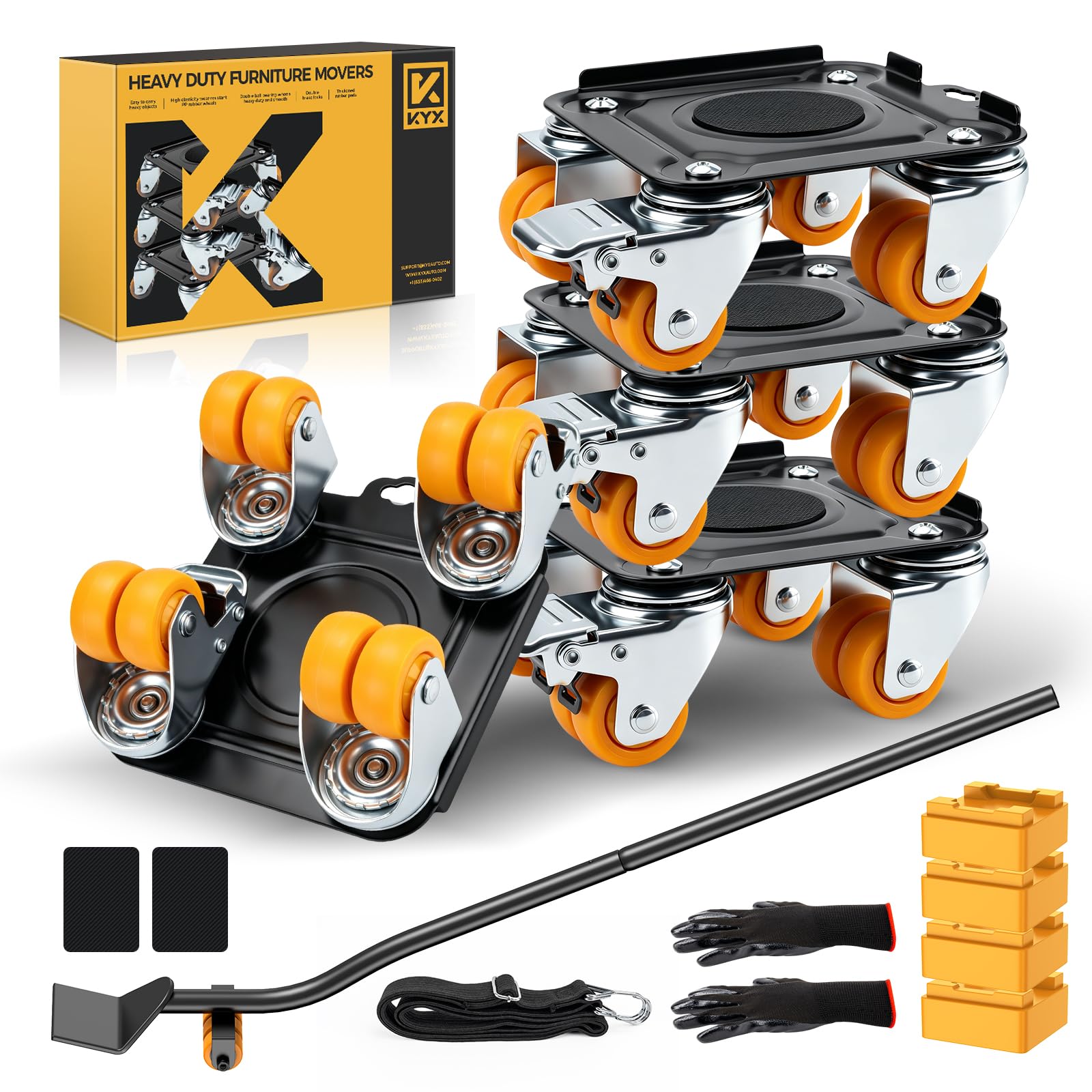 KYX Furniture Dolly, Furniture Movers with 5 Wheels,Carbon Steel Panel Heavy Duty Dolly, Furniture Lifter with 360° Rotatable Silent Floor-Friendly Universal Wheels, Max Load 4000LBS (6.9x6.9 in) — Amazon image 11