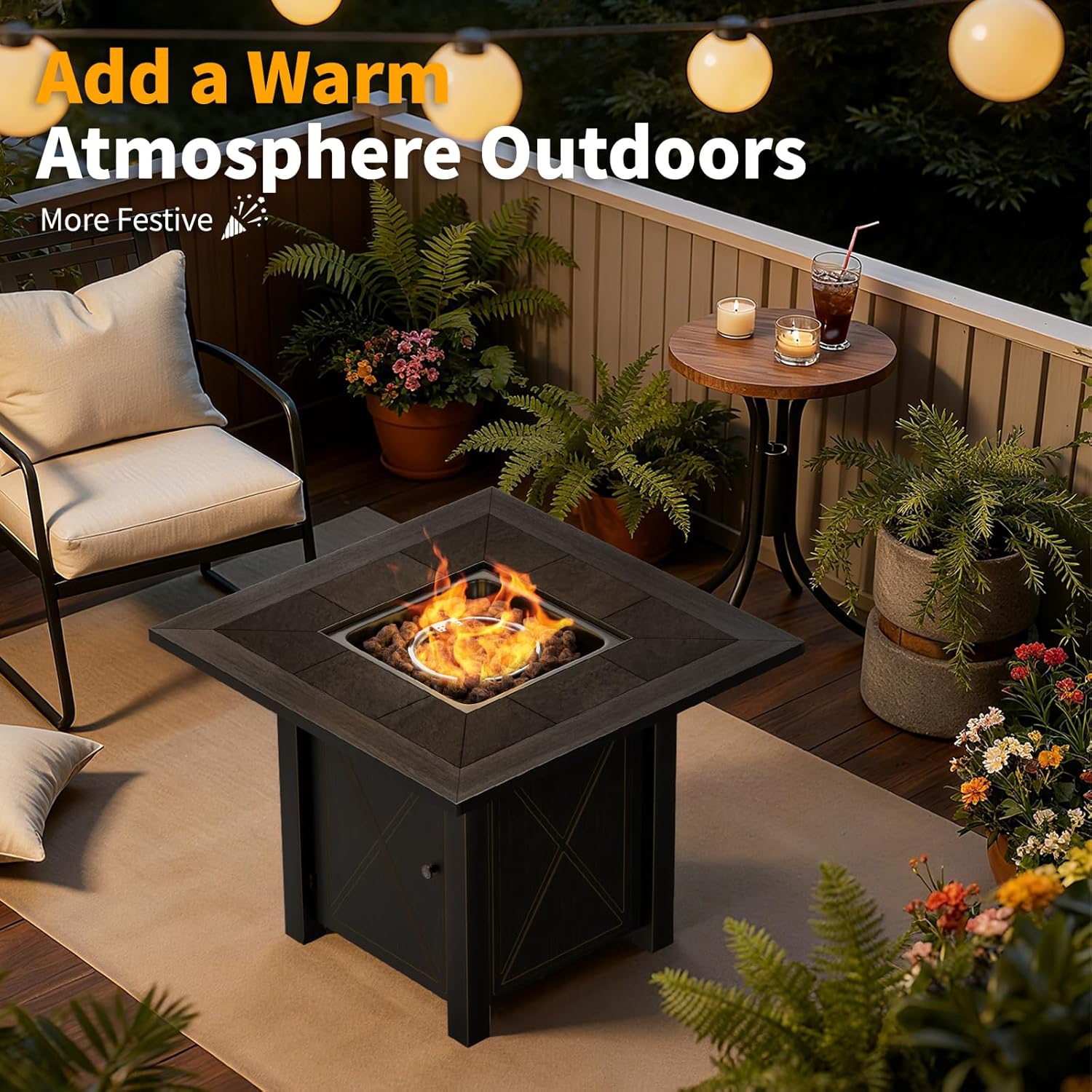 30" Propane Fire Pit with Ceramic Tabletop, 50000 BTU Powerful Gas Firepit Table -Outdoor Fire Pit Includes Lid and Lava Rocks, Adds Warmth to Gatherings & Parties on Patio, Deck, Garden & Backyard