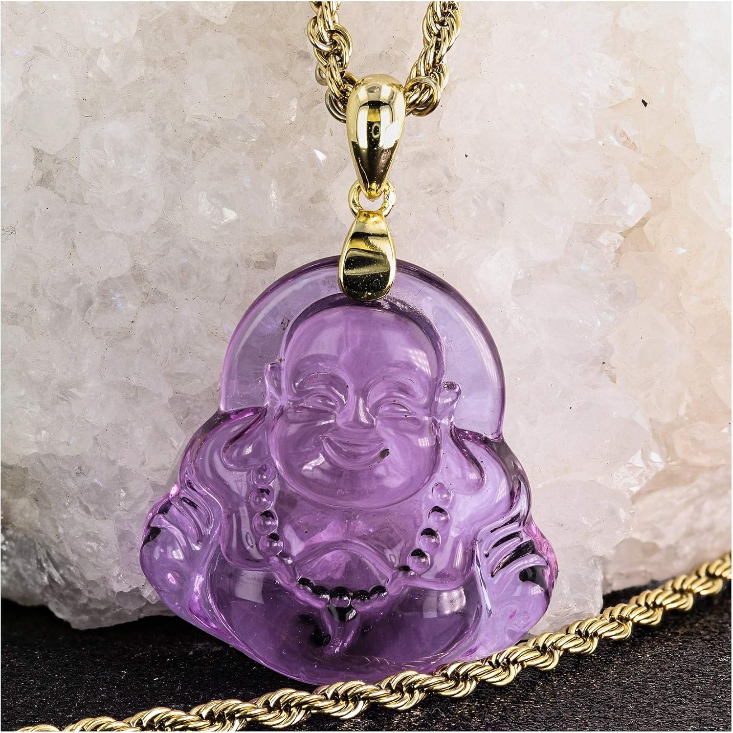 Men Women Laughing Buddha Purple Jade Pendant Necklace Rope Chain Genuine Certified Grade A Jadeite Jade Hand Crafted, Jade Neckalce, 14k Gold Filled Laughing Jade Buddha necklace, Jade Medallion