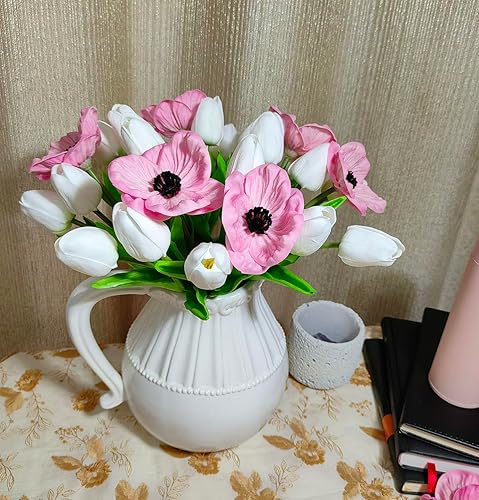 Miniatura 7 de Tulipanes artificiales, 10 cabezas, mini flores artificiales de tacto real, tulipán falso para decoración del hogar, boda, fiesta, ramo de flores