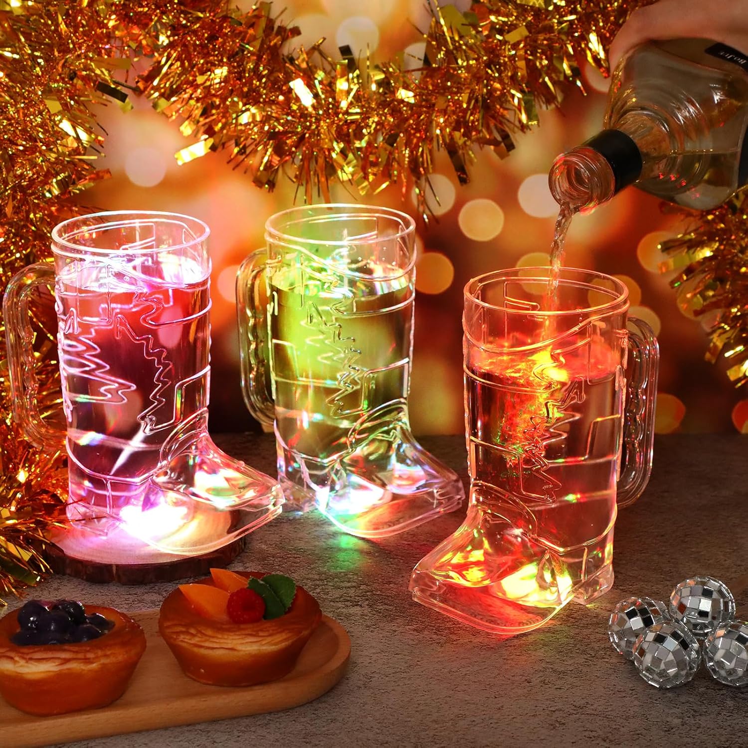 Sieral 12 Pcs Large Cowboy Boot Cups Light Up 16 oz LED Plastic Cowboy Shot Glasses Cowgirl Drink Mugs with Handle for Rodeo Birthday Party Western Theme Wedding Supplies