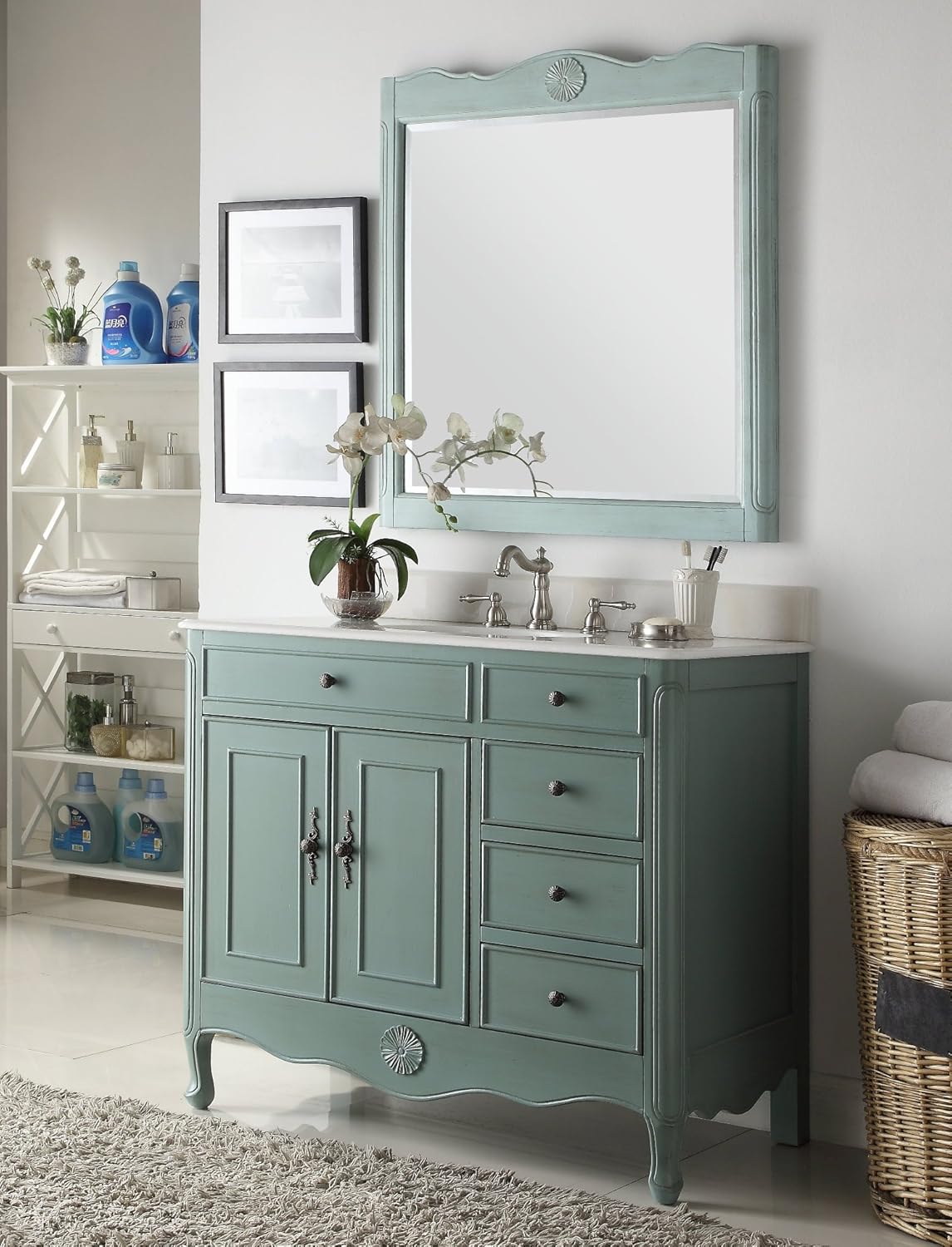 Benton Collection 38" Distressed Vintage Blue Daleville Bathroom Sink Vanity w/Matching Mirror HF-837Y-MIR