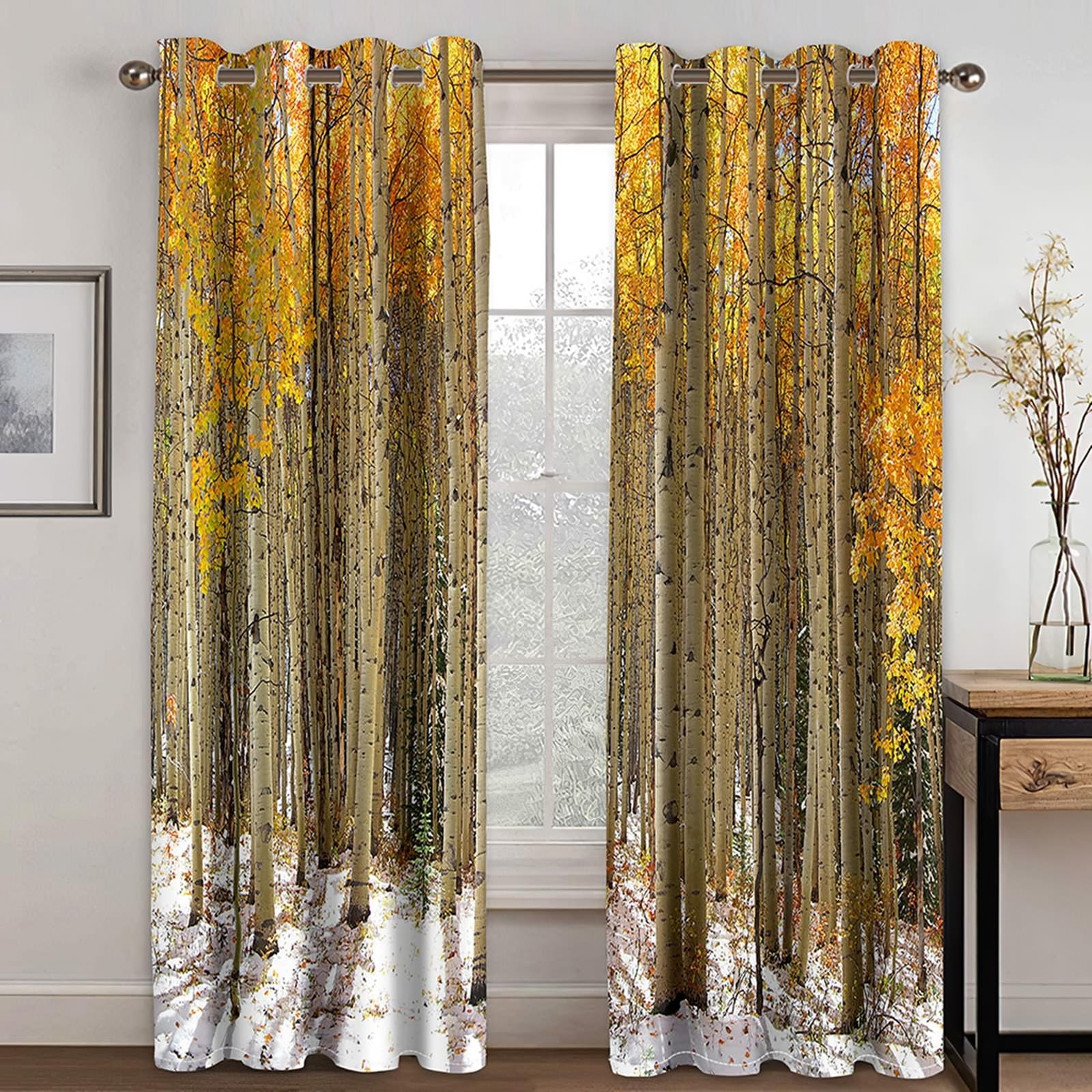 Zasłony do sypialni 244 cm długości, zasłony zaciemniające do pokoju, 2 panele 42 szer. x 244 cm dł. jesienne drzewa, sceneria, termiczne zasłony zaciemniające