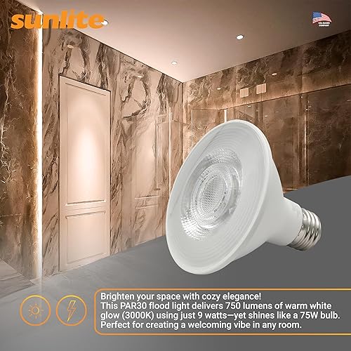 Miniatura 5 de Sunlite Foco reflector LED PAR30 41864, 9 vatios (75 W  ), 750 lúmenes, base E26 media, 90 CRI, regulable, reflector, certificado Energy Star,