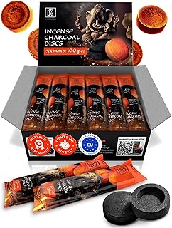 Charcoal Discs to Burn Incense - 100 pcs Charcoal for Incense Burning - 33 mm Most Quick Light Coals Tablets by M. ROSENFELD - 33 mm Resin Burner Rolls – Pack of 100 Instant Fire Coal Tablets