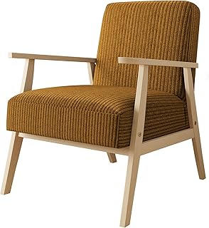 Mirjan24 Sessel Wikez Cord, Polstersessel mit Holzarmlehne, Lehnstuhl, Holz Stuhl, Retro Sessel, Sitzmöbel Wohnzimmer (Poso 01)
