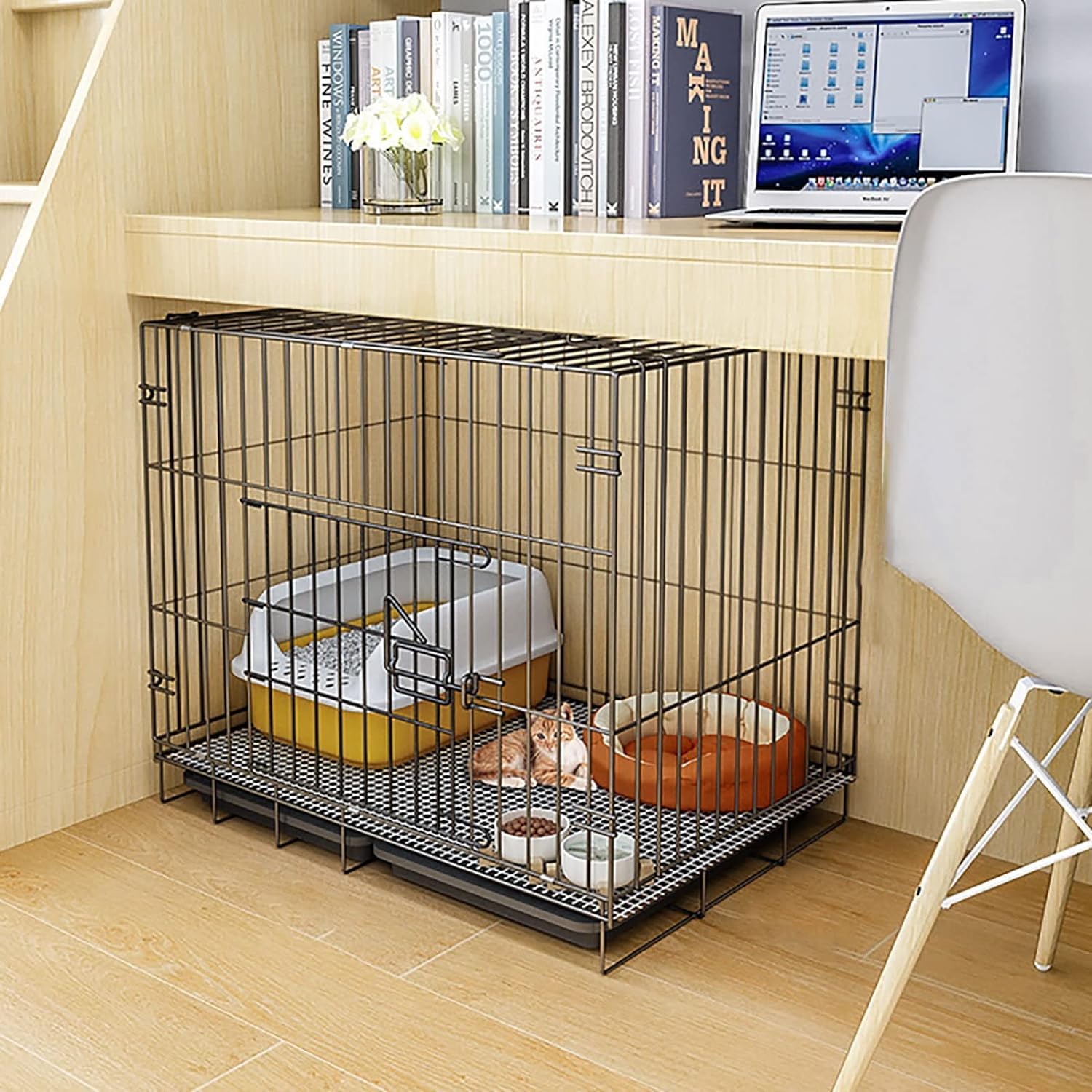 Cage pliable en métal pour chiens et chats avec plateau amovible