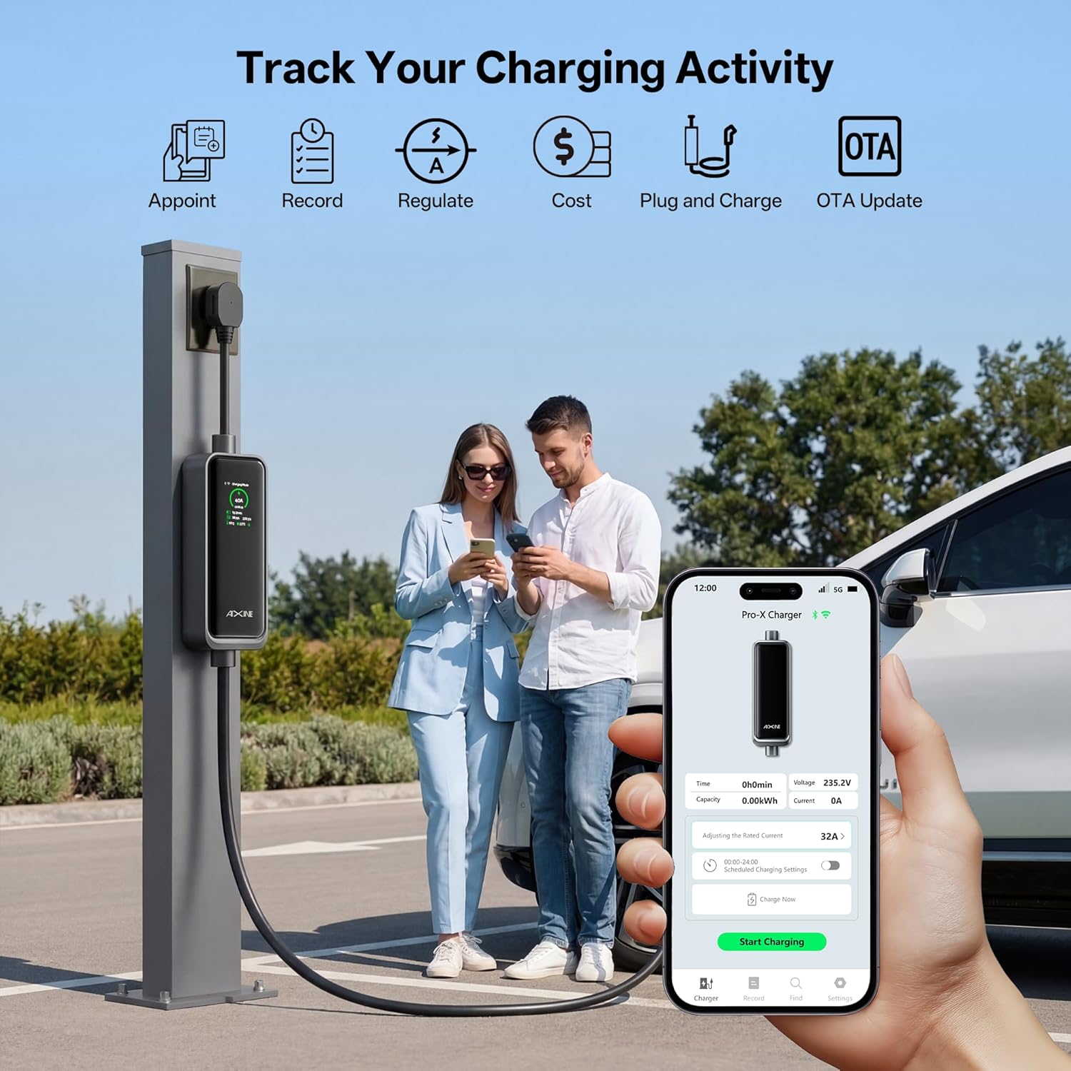 Level 2 EV Charger,Tesla EV Charger NACS 40A with 25FT Extension Cord Cable,Enhanced WiFi Smart App,240V NEMA 14-50 Plug Compatible with All Tesla Models X/Y/3/S,UL,ETL,FCC Certified