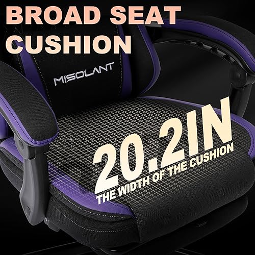 Miniatura 6 de Misolant Silla Gaming, Silla Gamer de Tela con reposapiés para Adultos, Silla Ergonómica de Computadora para Juegos de Respaldo Alto con