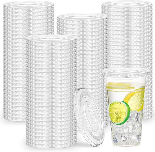 500 tapas planas de plástico PET transparente con ranura para pajilla, se adapta a vasos de 16, 20, 24 onzas, tapas de plástico desechables para