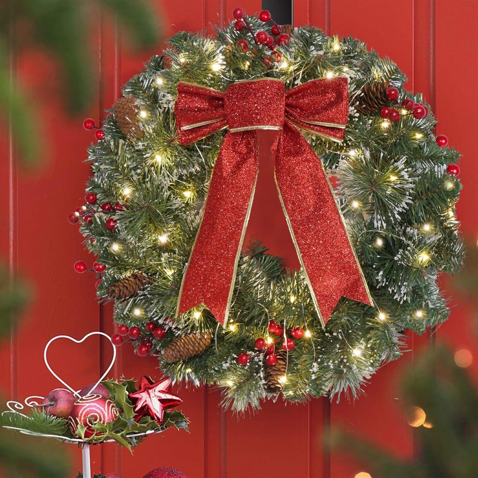 Corona Navidad Guirnalda De Navidad Luces Invierno Decoraciones Puerta Principal Artificial Decoración