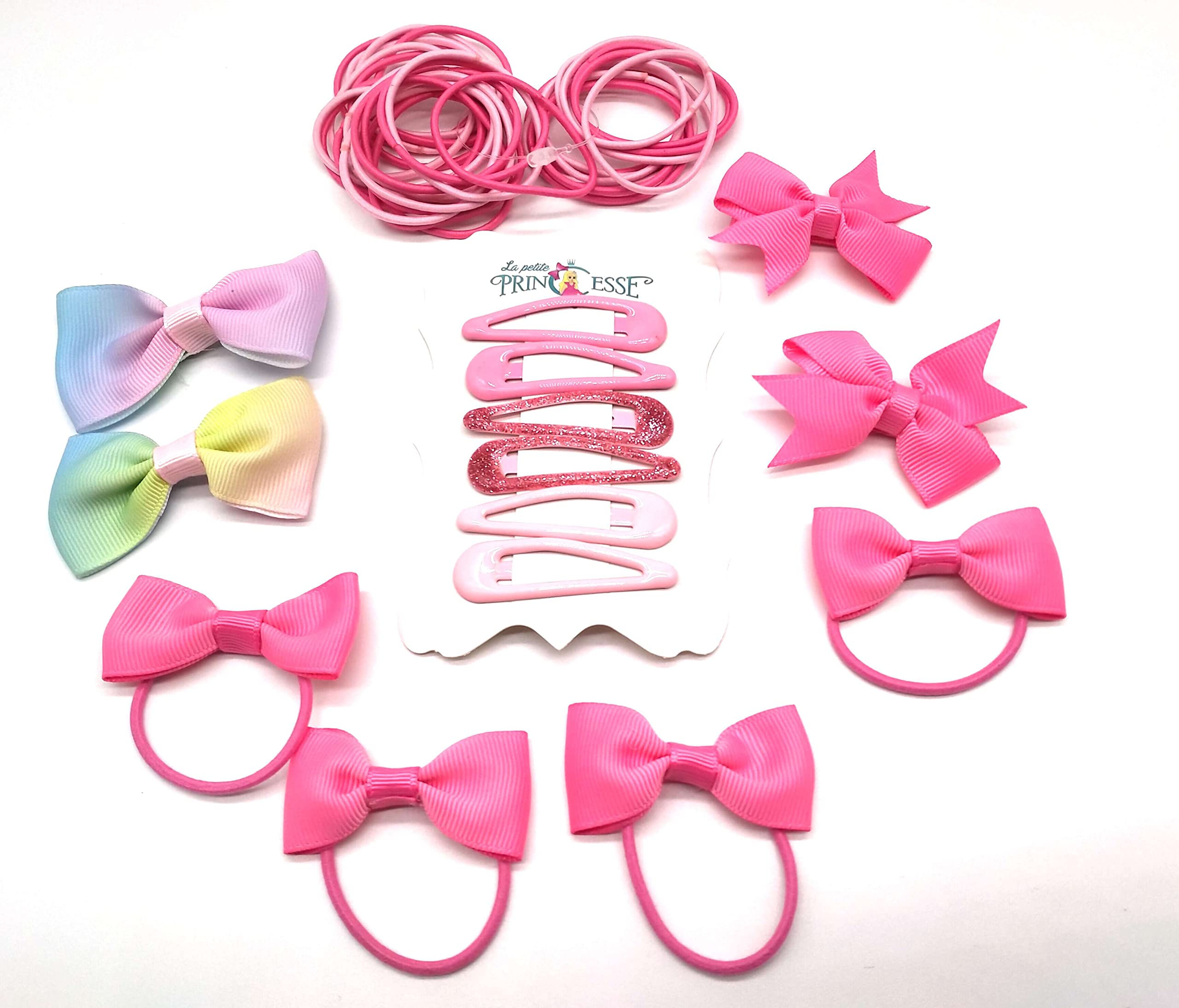 Toddler Baby Girl Box Set of 50 Pieces Hair Accessory School Ribbon Style Bow Bobbles Hair Clips Bows and Elastics Bands