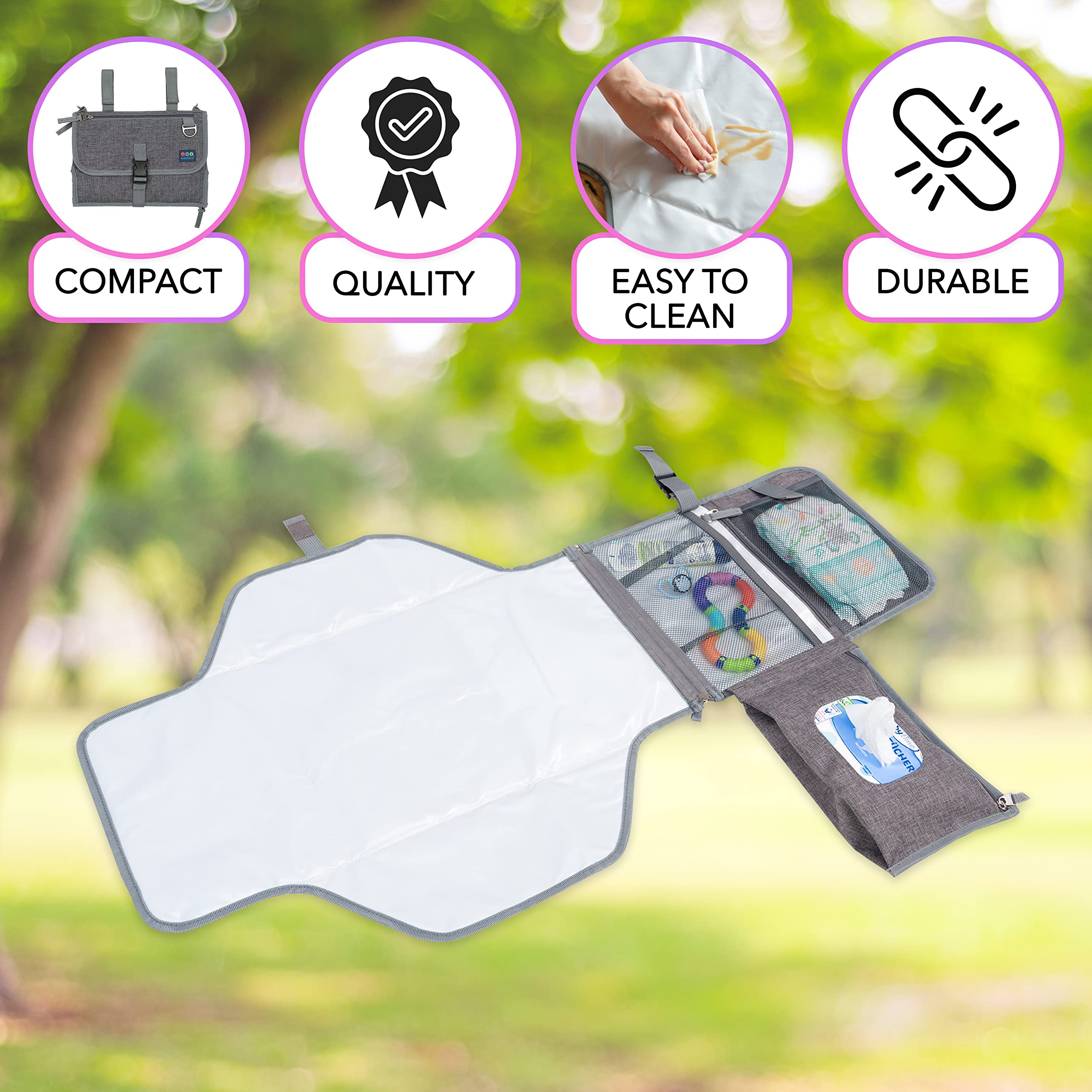 Cambiador portátil – Cambiador de bebé con cambiador de pañales impermeable – Kit de embrague plegable para cambiar pañales – Estación de cambio de pañales portátil y organizador de pañales para