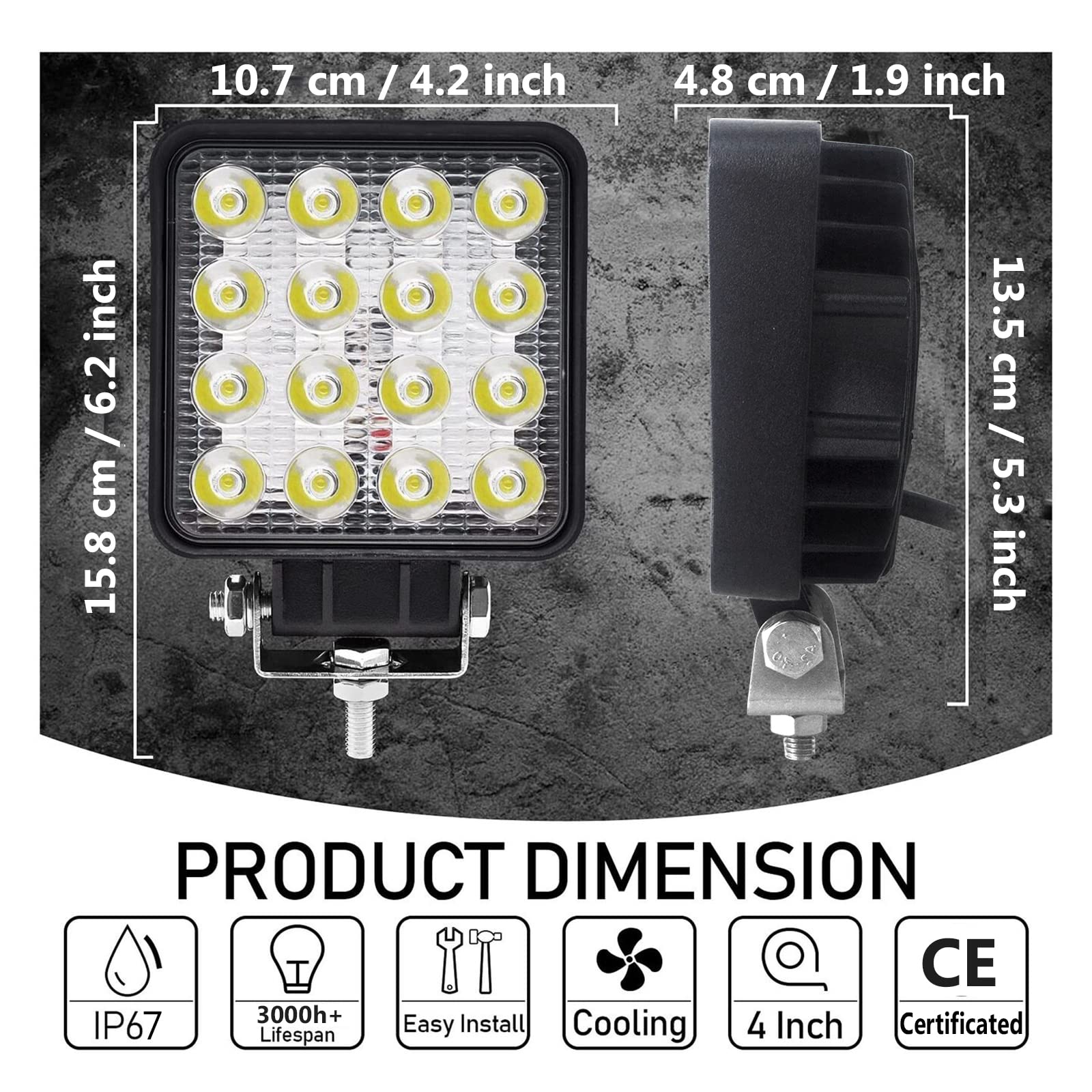 PICAA 10 szt. 48 W LED światło robocze 10 cm wiązka punktowa Offroad lampa czołowa robocze do samochodów ciężarowych traktorów SUV UTV ATV 12-24 V 6000 K IP67