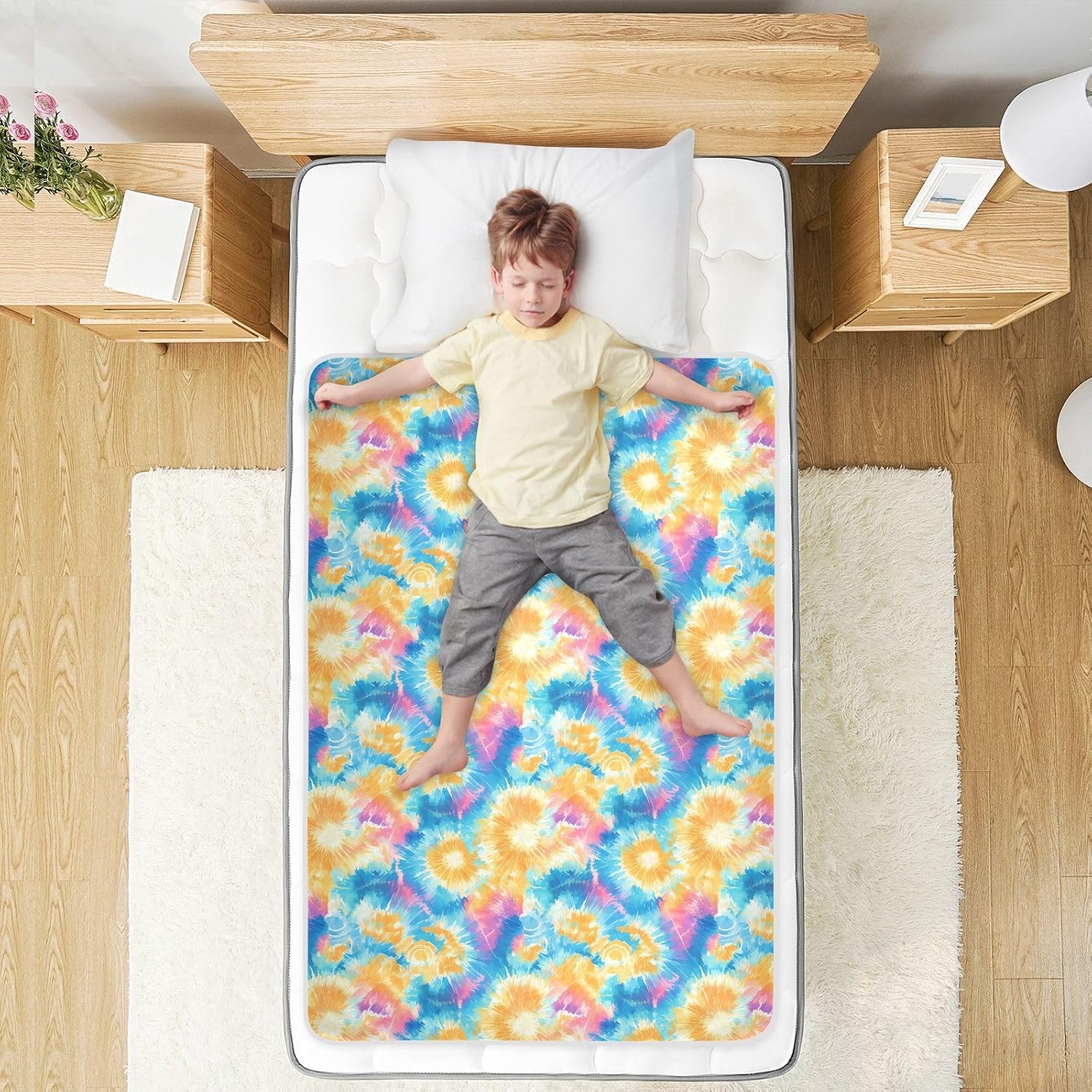 Vibrant Tie-dye Color Explosion Design Extra Large Resuable Diaper Mats Waterproof Washable Sheet Cover Underpads Portable Pad Liner for Children Adults Pets , 52" L x 34" W