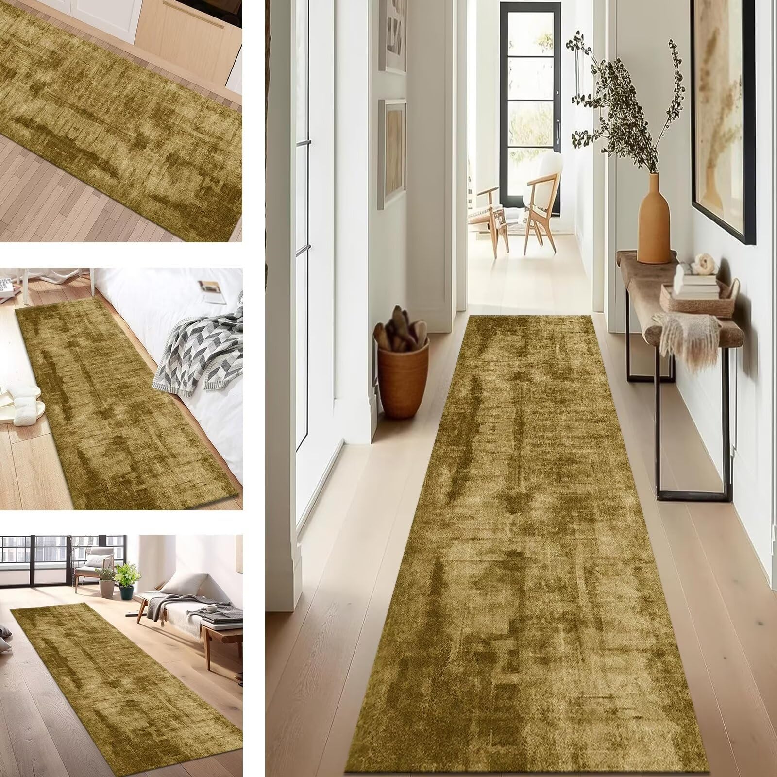 Tapis de couloir 90X300CM jaune-brun pour une entrée moderne et accueillante