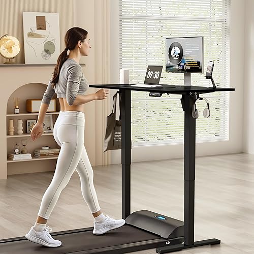 Miniatura 4 de YESHOMY Escritorio eléctrico de pie ajustable en altura, mesa de computadora de 48 pulgadas, estación de trabajo de oficina en casa, patas Pierna