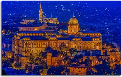 Póster decorativo de pared del castillo de Buda, impresiones en lienzo para sala de estar, dormitorio, hogar, oficina, sin marco, 13 x 8 pulgadas