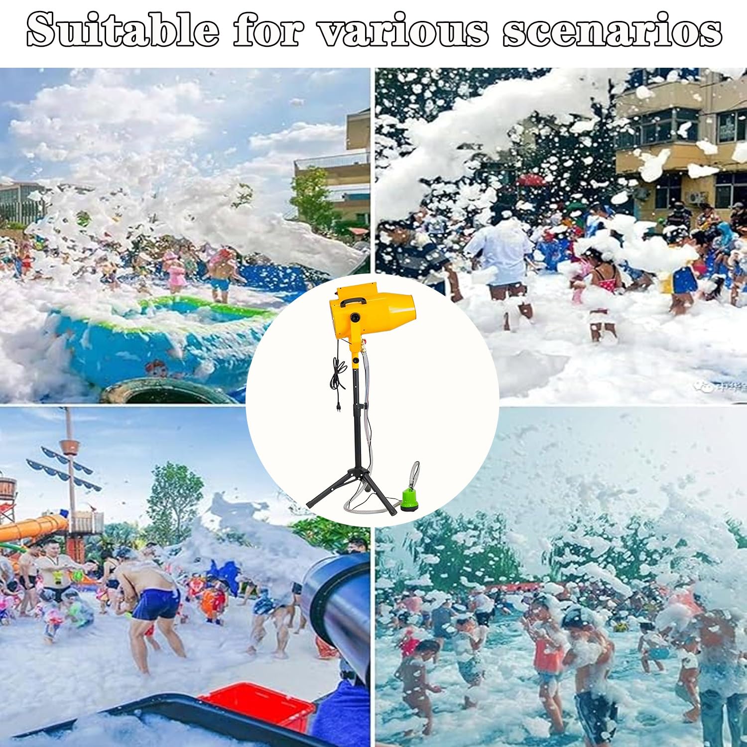 Schaummaschine für Party, tragbare Schaummaschine mit Stativ und Wasserpumpe, verstellbarer Winkel, Schaumkanone für Außenpool, Geburtstage, Feiern (Gelb)
