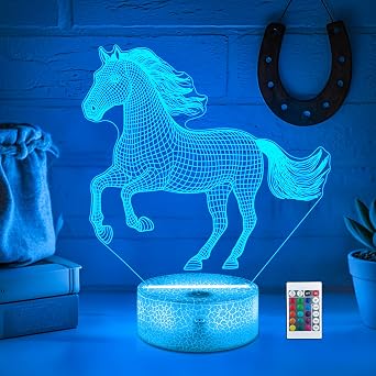 CoolGift Mart Horse Night Light, 3D LED Optical Illusion Lamp with Remote Control and Timer, Christmas Birthday Gifts for Lovers Kids Adults Horse