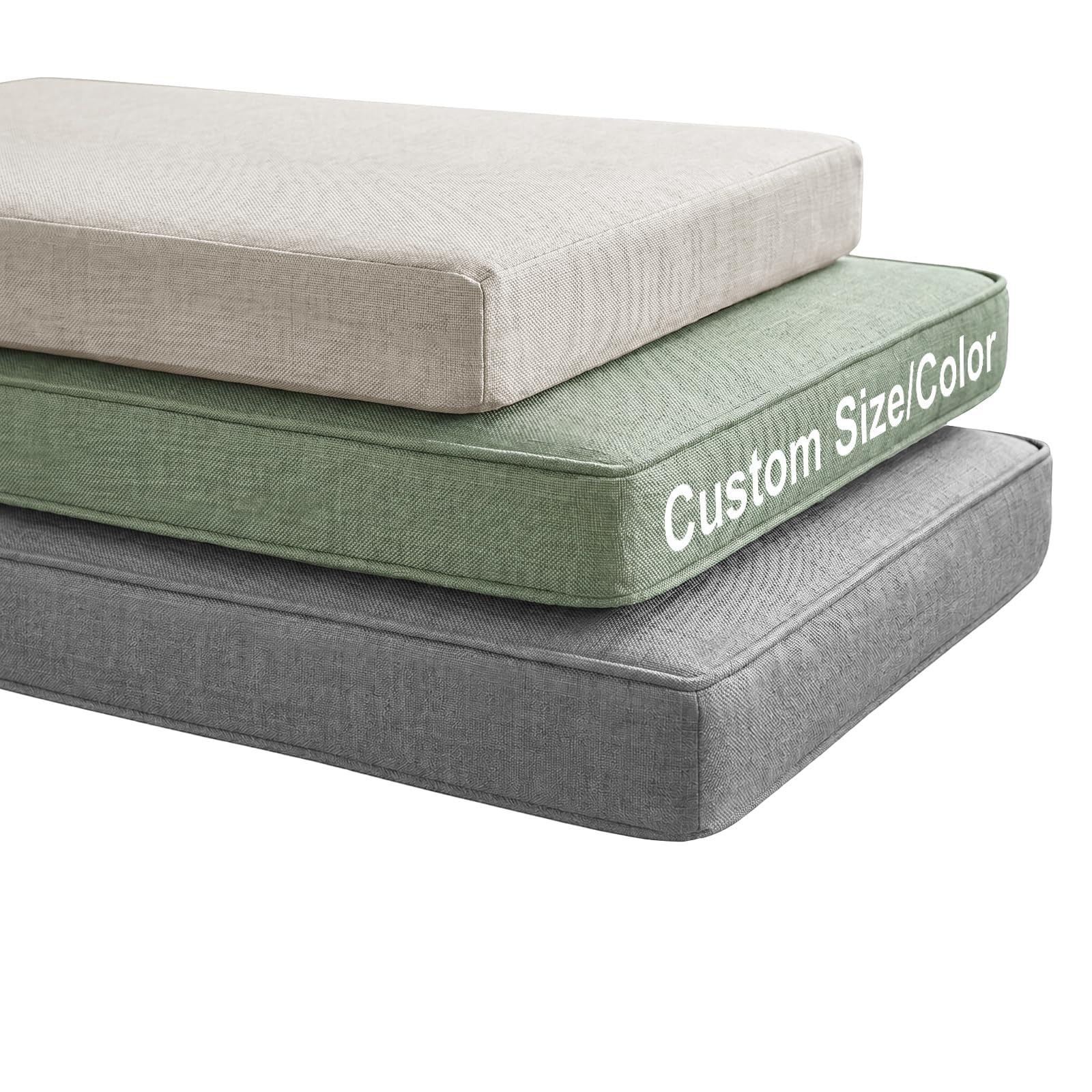 AEHO Custom Bench Cushion Linen Fabric, Bench Seat Cushion with Removable Cover, 50D Foam, Non-Slip Window Seat Cushion for Bay Window, Hallway Bench & Indoor Seating