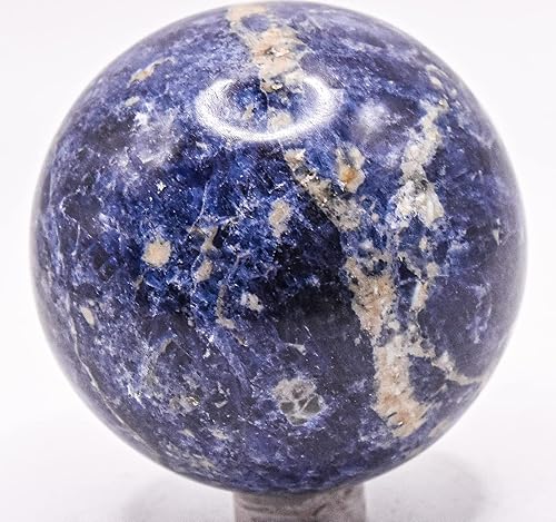 Sodalita azul intenso de 2.3 pulgadas, 8.64 oz, incluye cuarzo y feldespato, esfera pulida, piedra preciosa natural, decoración mineral
