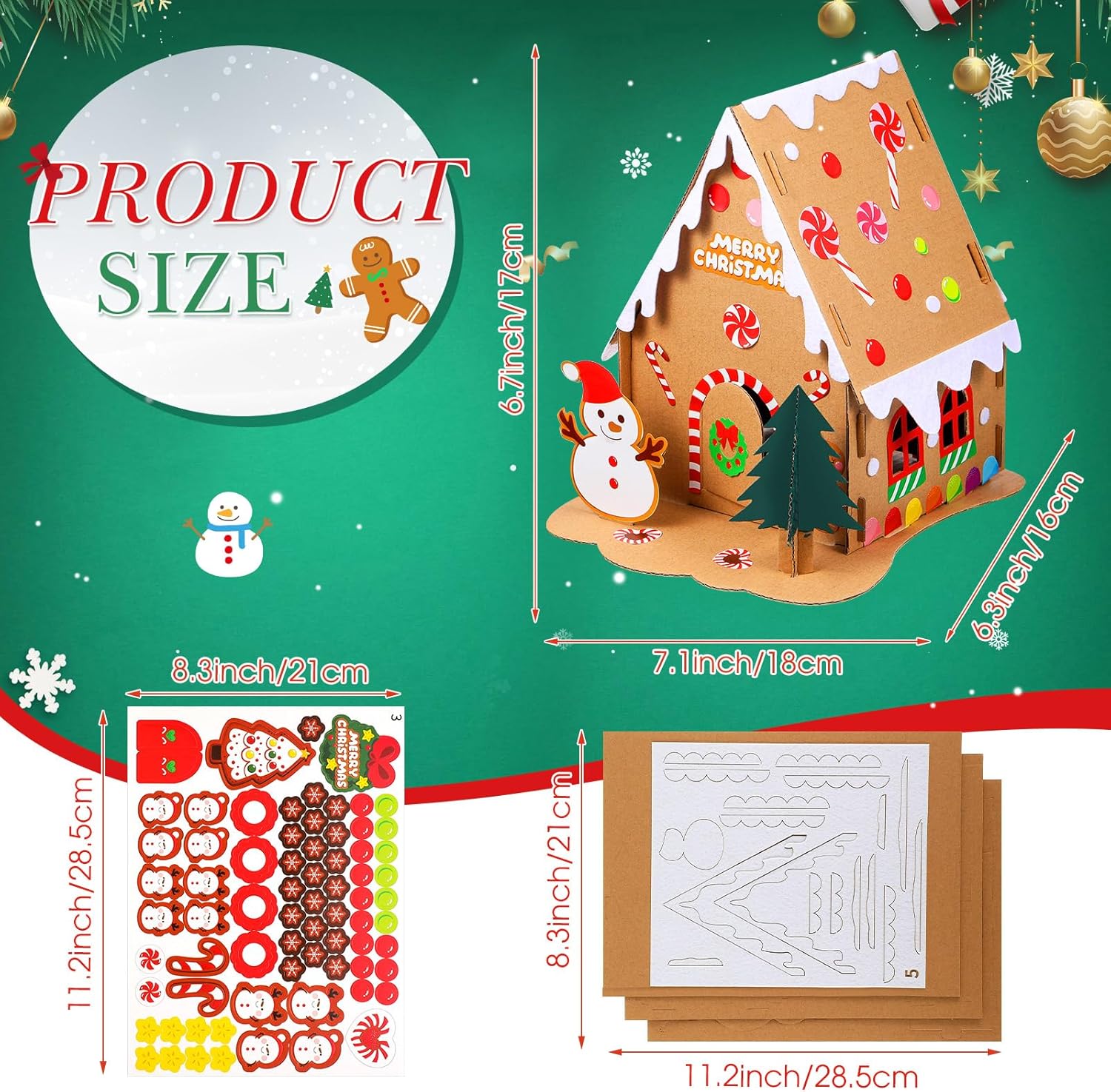 Libima 18 Set Christmas Gingerbread House Crafts Kit Bulk DIY Make Your Own Gingerbread Cardboard House with Stickers Craft for Kids Gift Christmas Holiday Activities Classroom Party Decoration