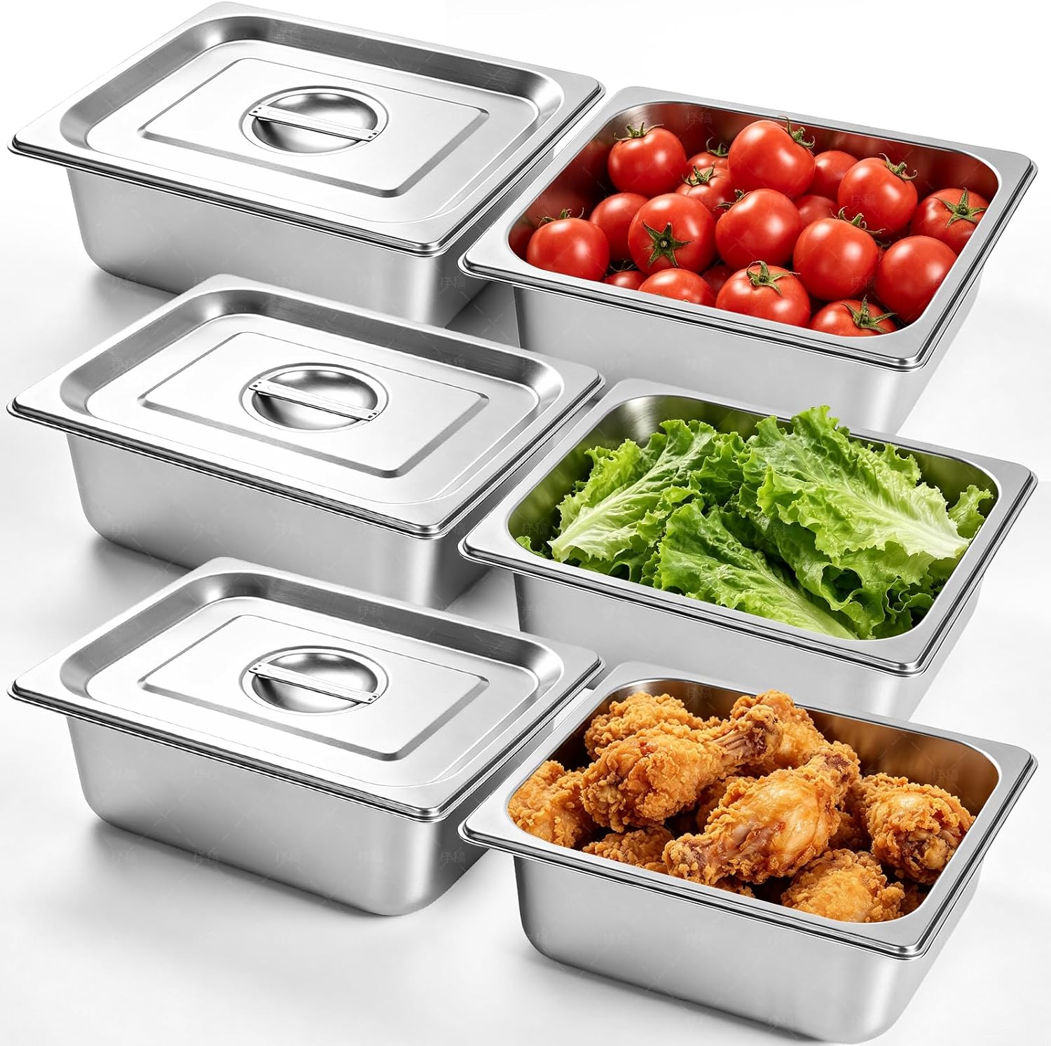 1/2 Size Steam Table Pans 2.5” Deep 6 Pack Hotel Pans with Lids Half Size