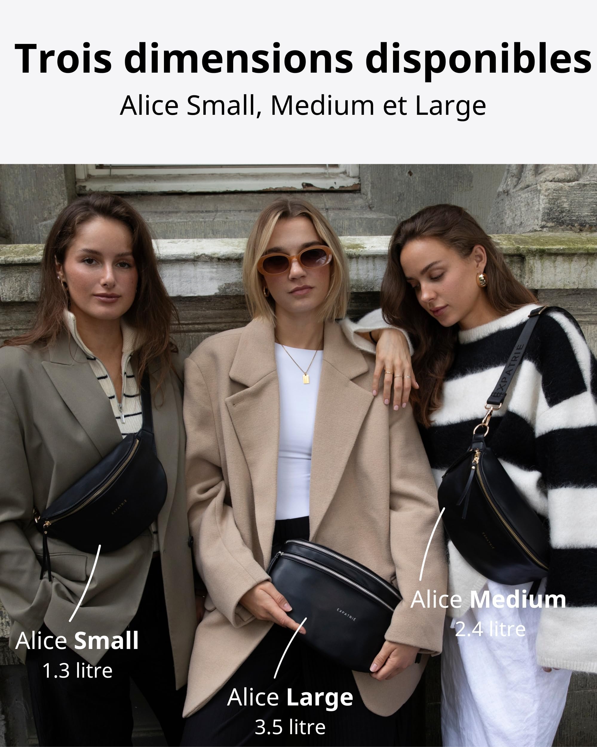 Expatrié Sac à Main pour Femmes Beige - Alice Small - Sac Banane en Cuir Végétal pour Festival, Voyage et Vie Quotidienne - Sac à Hanche Elégant - Déperlant