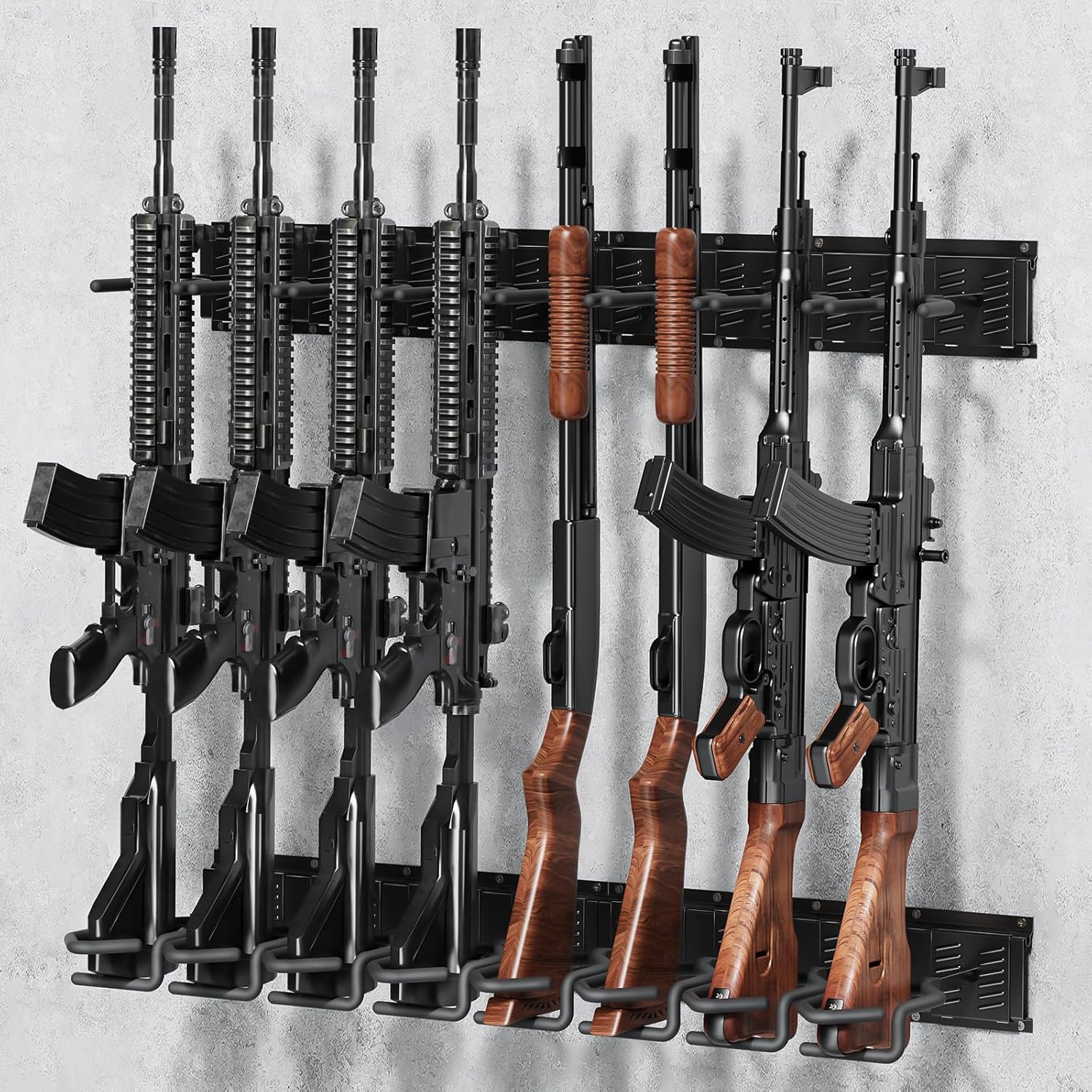 Gun Rack for Wall, Heavy Duty Steel Gun Wall Mount, Adjustable 4/8/12 Slot Indoor Gun Racks Securely Hold Shotguns Rifles Rack for Home Garage Office or Retail Shop