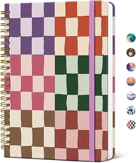 Taja Lined Spiral Journal for Women, A5 Cute Hardcover Notebook for Work | 6" x 8", 140 Pages, for Work, School & Note Taking, Pretty College Ruled Journal for Writing, Checkered