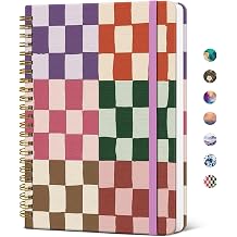Taja Lined Spiral Notebook Journal for Women A55.8" 8.3", Cute Hardcover Notebook for Work, School & Note Taking, Pretty College Ruled Journal for Writing, 140 Pages, Checkered