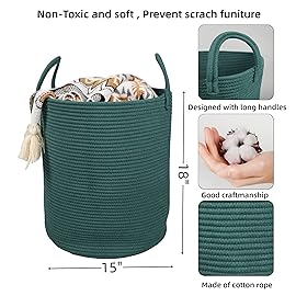 XUANGUO Cotton Rope Laundry Basket Hamper for Clothes Woven Storage Basket for Living Room Bedroom Boho Tall Rope Baskets for Blanket Toys Pillow Towels Baby Nursery Hamper Bin Large dark green