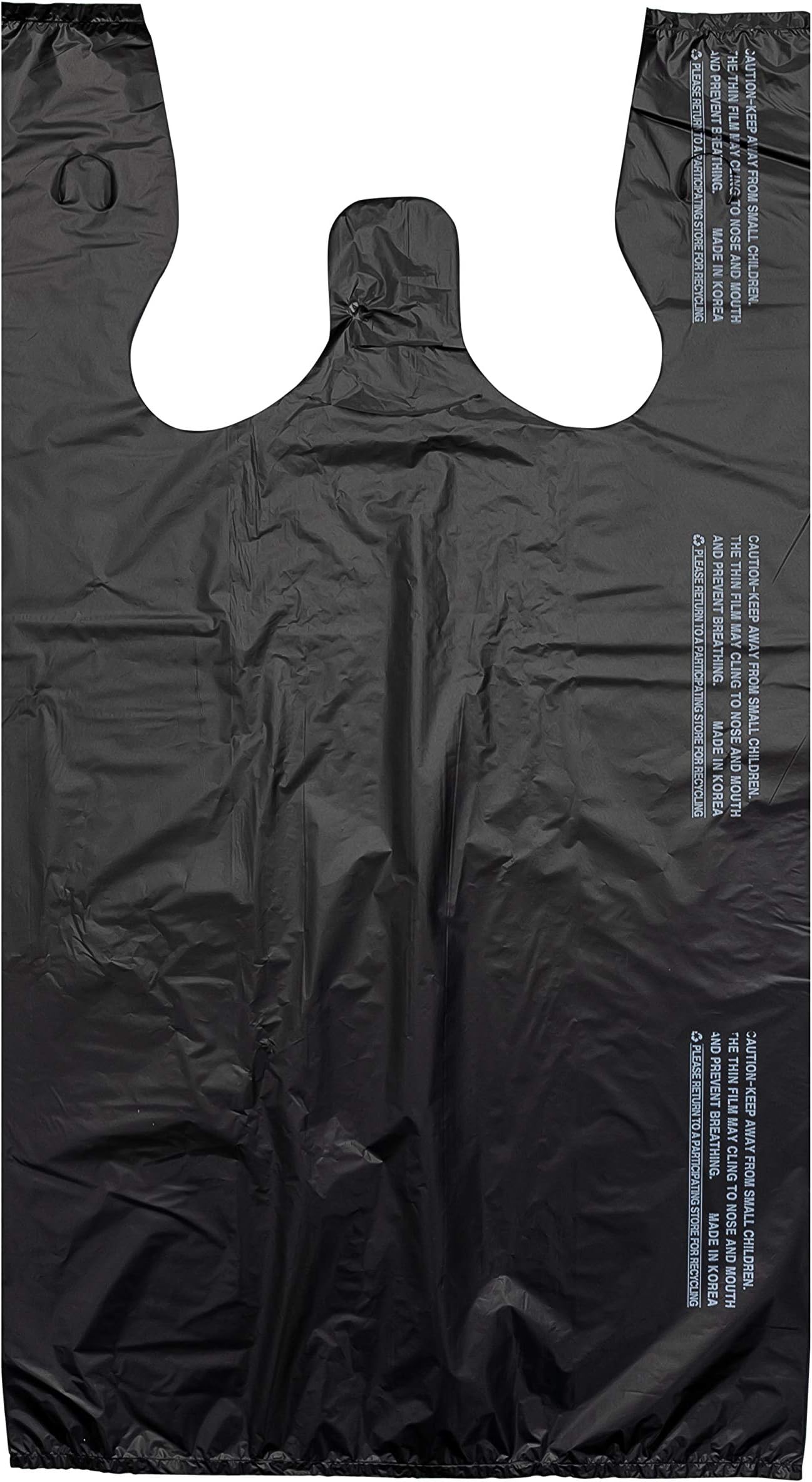 Large Plain Black (400 Count) Embossed T-Shirt Bag, 12 inch X 7 inch X 22 inch, 17 mic, Black Bags with Handled, Bulk, Grocery, Retail, Heavy Duty