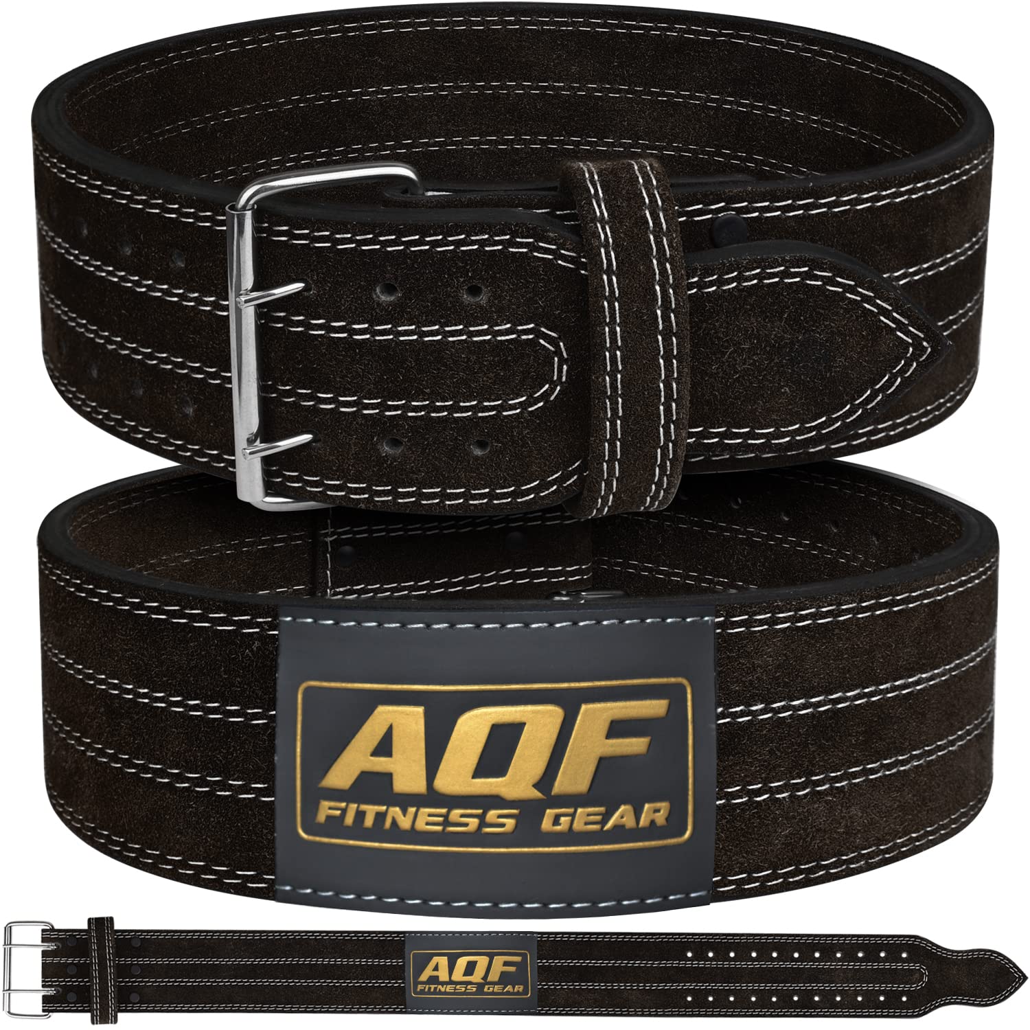 AQF Ceinture Musculation, 4” 10mm Cuir, Boucle à Rouleau & Support Lombaire