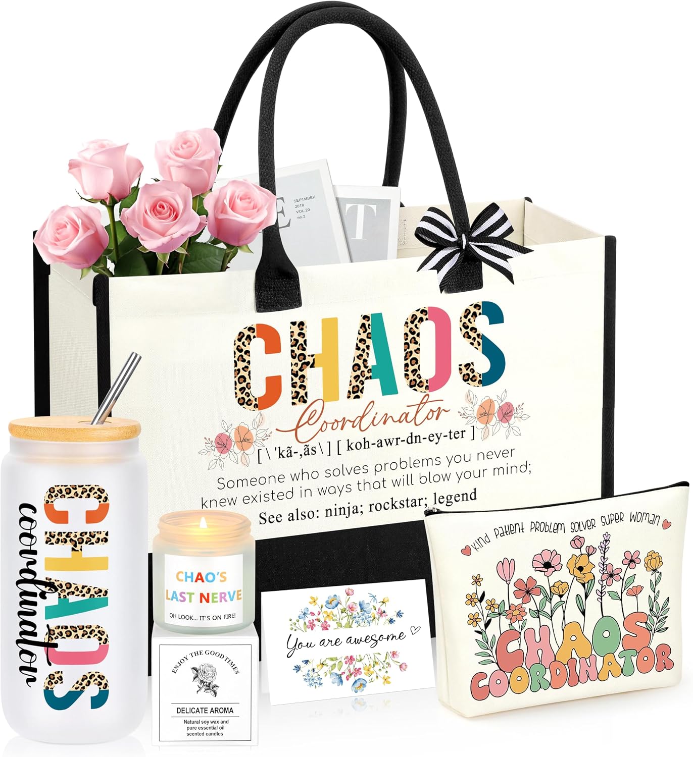 Chaos Coordinator Gifts, Administrative Professional Day Ideas Gifts, Christmas Coworker Paraprofessional Appreciation Gifts for Social Worker Boss Lady Coworkers Manager Basket Set of 6