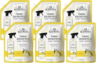 J.R. Watkins Foaming Dish Soap Refill Pouch, Crafted Clean & Cruelty Free, Lemon, 32 fl oz, 6 Pack