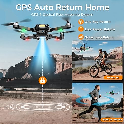 Miniatura 6 de Dron GPS con cámara EIS 4K para adultos y niños, drones RC con pantalla HD de 4.5 pulgadas en el controlador, retorno automático, 2 baterías para 45