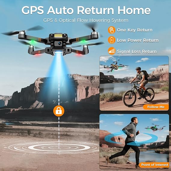 H11 GPS Drones with Camera 4k EIS Professional for Adults & Kids (screen remote controller) RC Quadcopter, Follow Me, Brushless Motor, Auto Return, 2 batteries for 45 min Flight Time, Under 249g