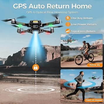 H11 GPS Drones with Camera 4k EIS Professional for Adults & Kids (screen remote controller) RC Quadcopter, Follow Me, Brushless Motor, Auto Return, 2 batteries for 45 min Flight Time, Under 249g