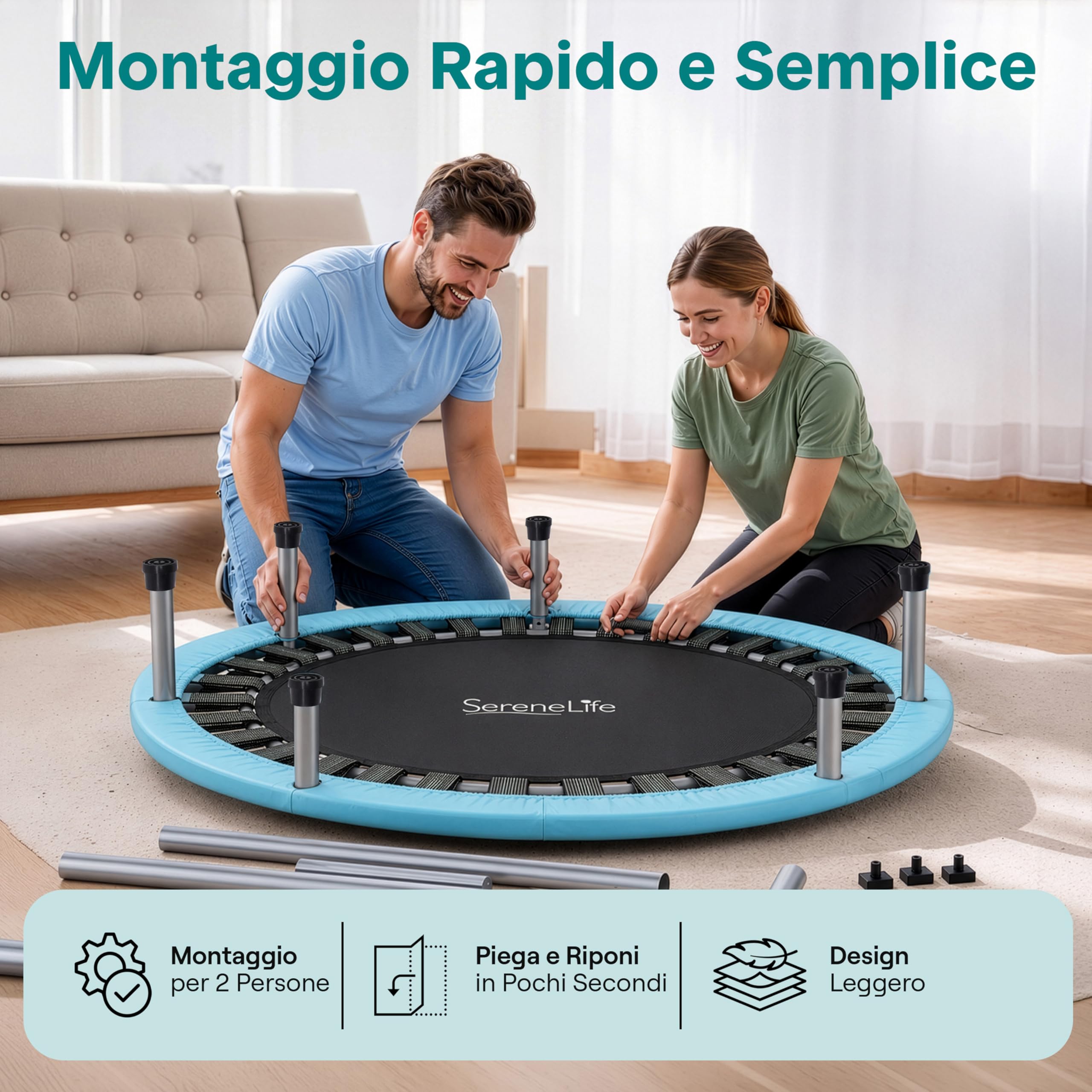 SereneLife Trampolino Elastico per Bambini Pieghevole 102 cm, Trampolino per Palestra in Casa con Maniglia in Schiuma, Giochi Bambini fino a 100 kg