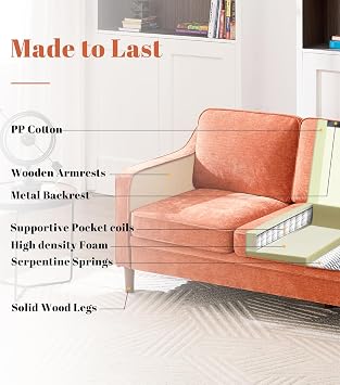 Kingfun 80 Chenille Sofa, 3 Seater Couch, Mid Century Modern Couches with Solid Wood Legs for Living Room Bedroom