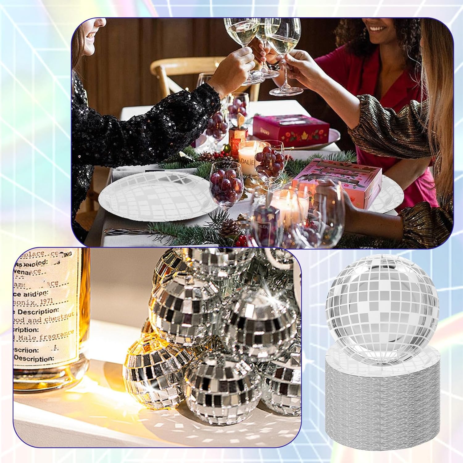 Tobeelec 100 Pcs 9 Inch Disco Plates Silver Paper Plates 70s Party Decorations Disposable Disco Dessert Dinner dish Dancing Queen Cowgirl Party Decorations for New Year's Eve Supplies 2025 - Image 8