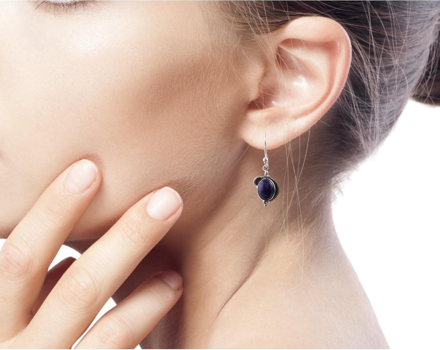 NOVICA Artisan Handmade Lapis Lazuli Dangle Earrings Sterling Silver India [1.7 in L x 0.4 in W x 0.4 in D] ' Blue Ovals'
