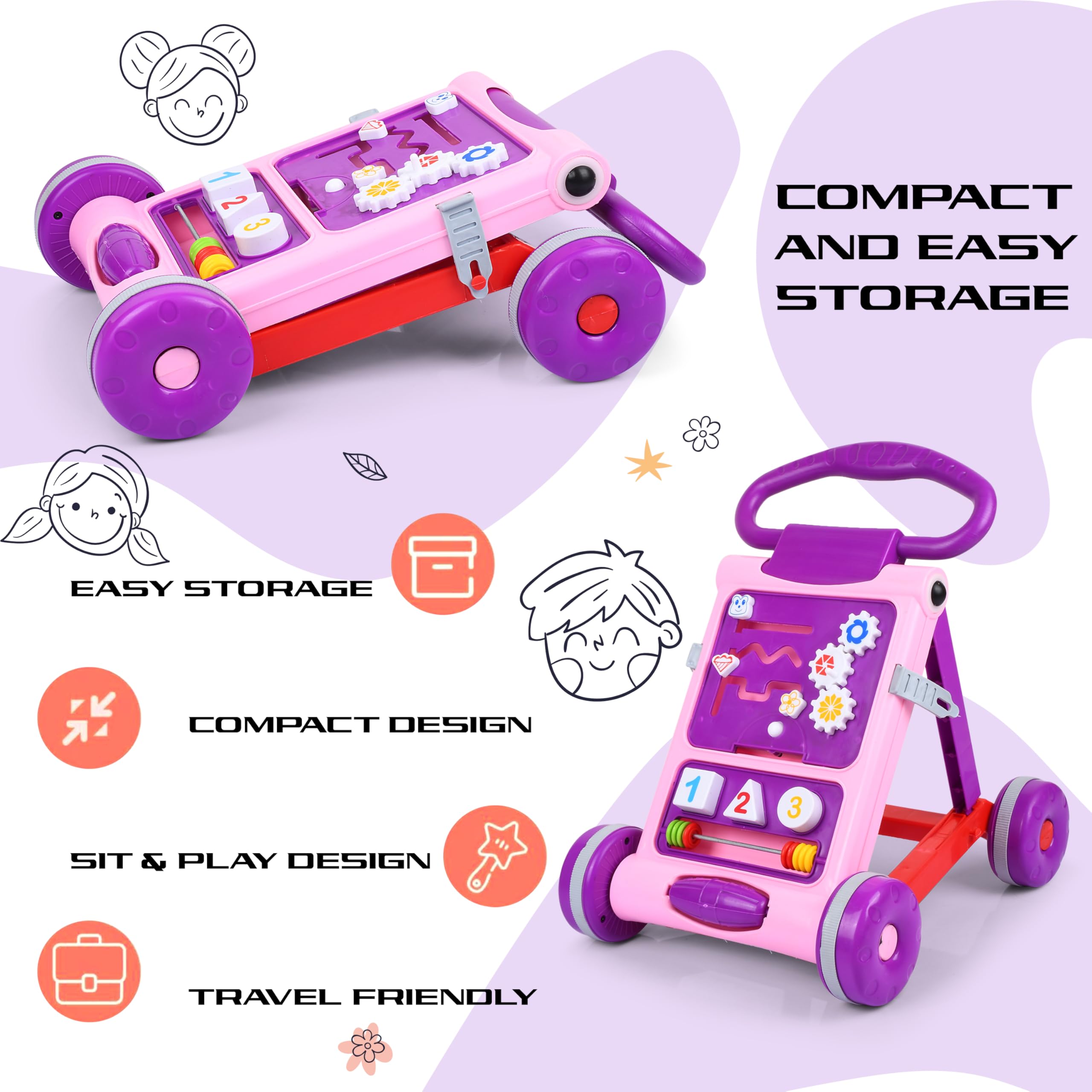 Goyal's Baby Activity Walker - Toddler Learning Toys Push Walker for 6 Months -15 Months (Pink) 2